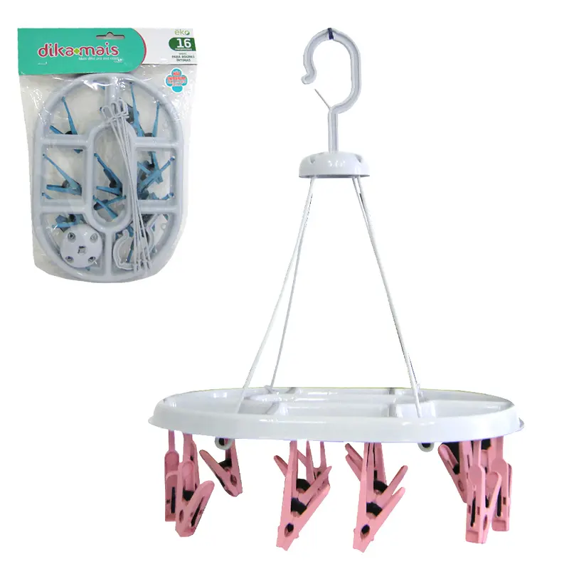 VARAL DE PENDURAR DE PLASTICO OVAL FIXO COM 16 PRENDEDORES COLORS
