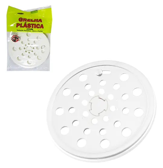 GRELHA / RALO DE PLASTICO REDONDO BRANCO ABRE E FECHA 100MM