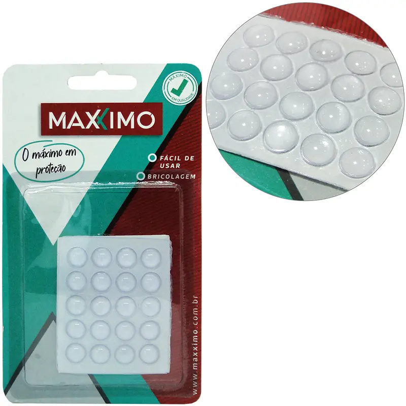 PROTETOR DE PVC TIPO PINGO REDONDO AUTOADESIVO COM 20 PECAS 10MM DE Ø
