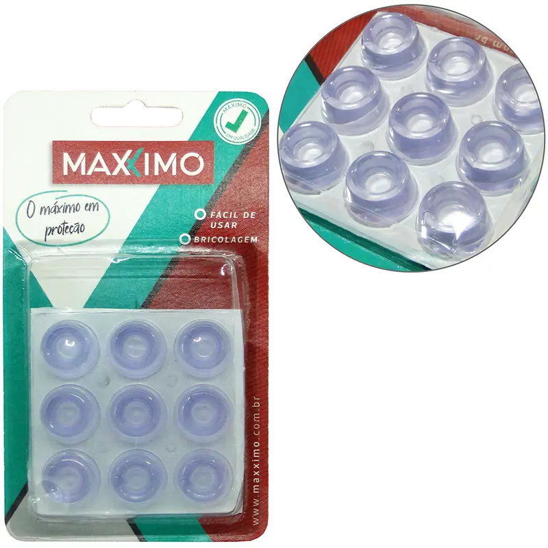 PROTETOR DE PVC REDONDO ALTO AUTOADESIVO COM 9 PECAS 23MM DE Ø