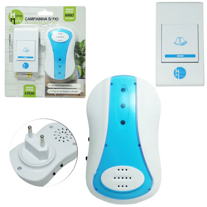 CAMPAINHA SEM FIO 32 TOQUES A PILHA / BIVOLT ALCANCE 50M NA CARTELA