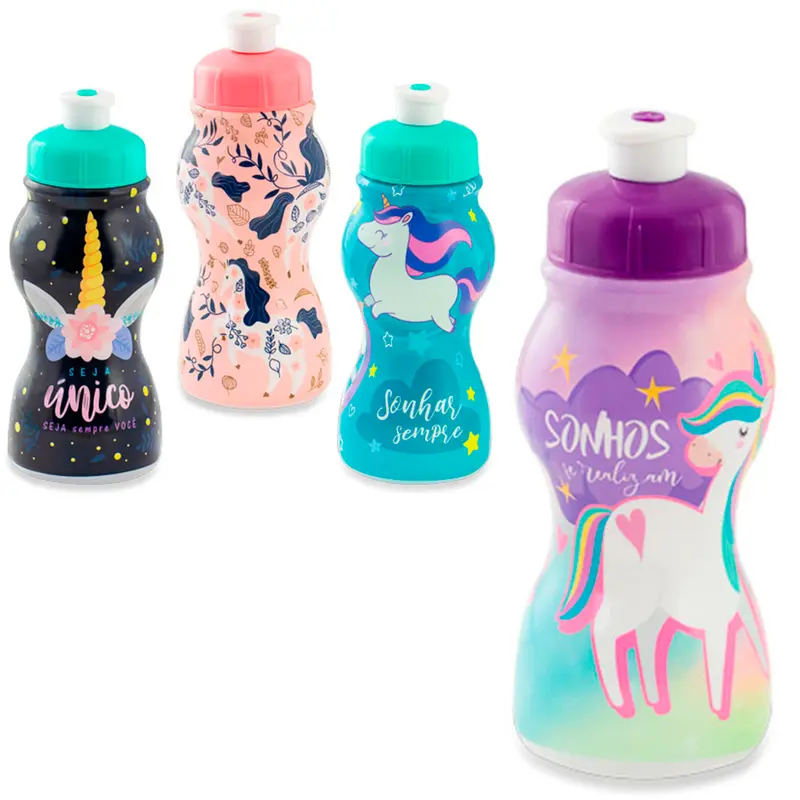 GARRAFA SQUEEZE SLEEVE DE PLASTICO PP UNICORNIO 250ML