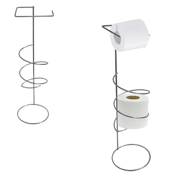 SUPORTE PORTA PAPEL HIGIENICO DE PISO ARAMADO PARA 2 ROLOS CROMADO 48,5X15CM