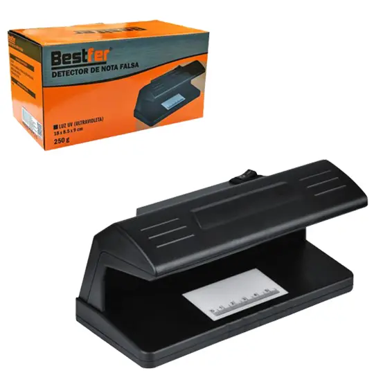 DETECTOR DE NOTA FALSA COM LUZ ULTRAVIOLETA A PILHA 18X9X8,5CM NA CAIXA