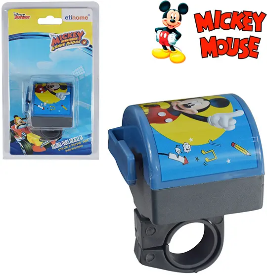 BUZINA PARA BICICLETA INFANTIL MICKEY COM CABECA MOVEL A PILHA NA CARTELA