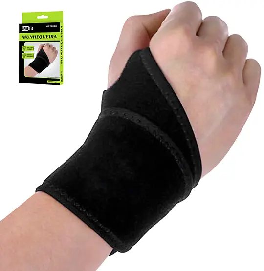 MUNHEQUEIRA DE NEOPRENE DE PULSO PRETA COM POLEGAR + VELCRO AJUSTAVEL NA CAIXA