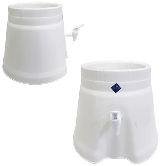 SUPORTE DE PLASTICO REDONDO PARA GALAO DE AGUA COM TORNEIRA BRANCO