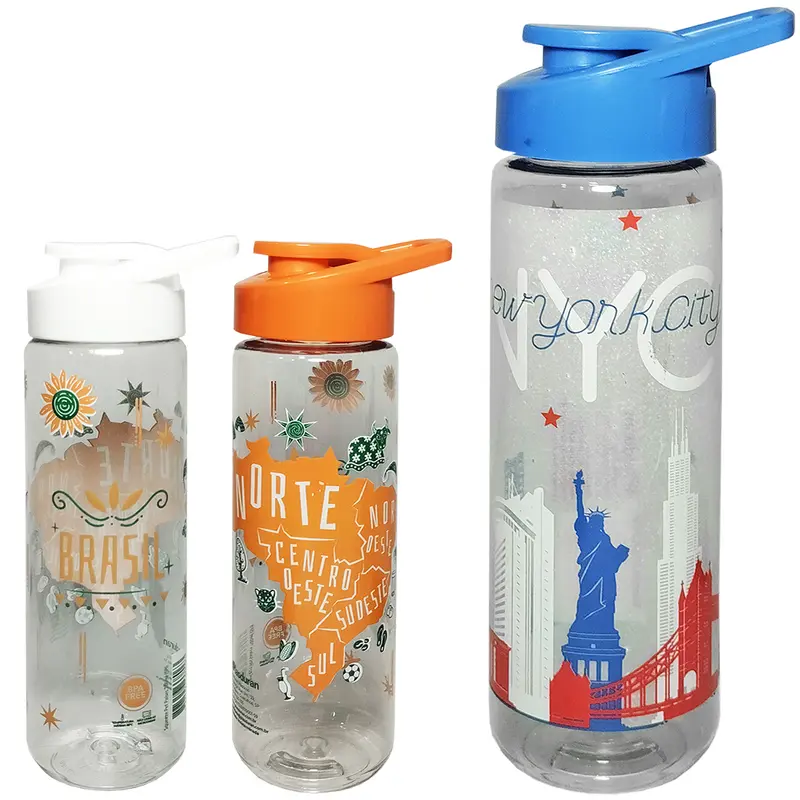 GARRAFA SQUEEZE DE PLASTICO PET PAISES COM TAMPA E ALCA 700ML