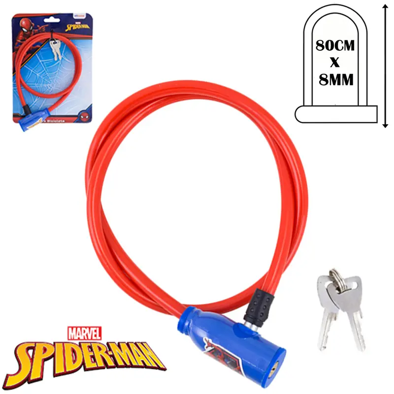 CADEADO TRAVA DE BICICLETA / MOTO INFANTIL HOMEM ARANHA/SPIDER MAN VERMELHO 80CMX8MM
