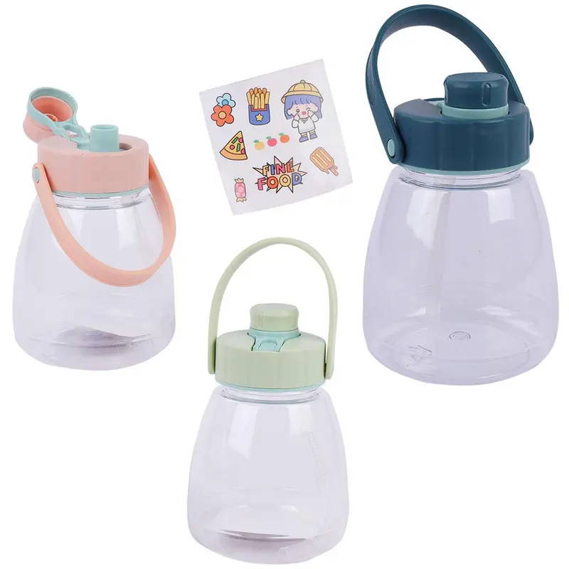 GARRAFA SQUEEZE DE PLASTICO AS COM CANUDO + ADESIVO + TAMPA E ALCA COLORS 1,1L
