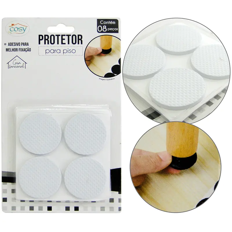 PROTETOR AUTOADESIVO PARA MOVEIS EM EVA REDONDO BRANCO COM 8 PECAS 4CM DE Ø