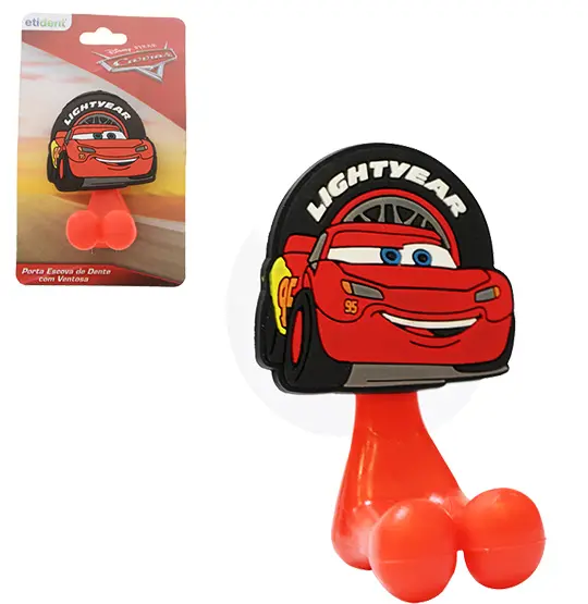 PORTA ESCOVA DENTAL INFANTIL DE PAREDE DE PVC VERMELHO CARROS COM VENTOSA