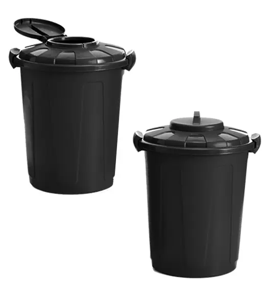 LIXEIRA CESTO DE PLASTICO REDONDO COM TAMPA E TRAVA PRETA 60L
