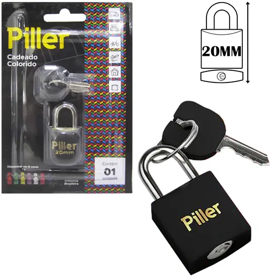 CADEADO 20MM HASTE CURTA REVESTIDO PRETO