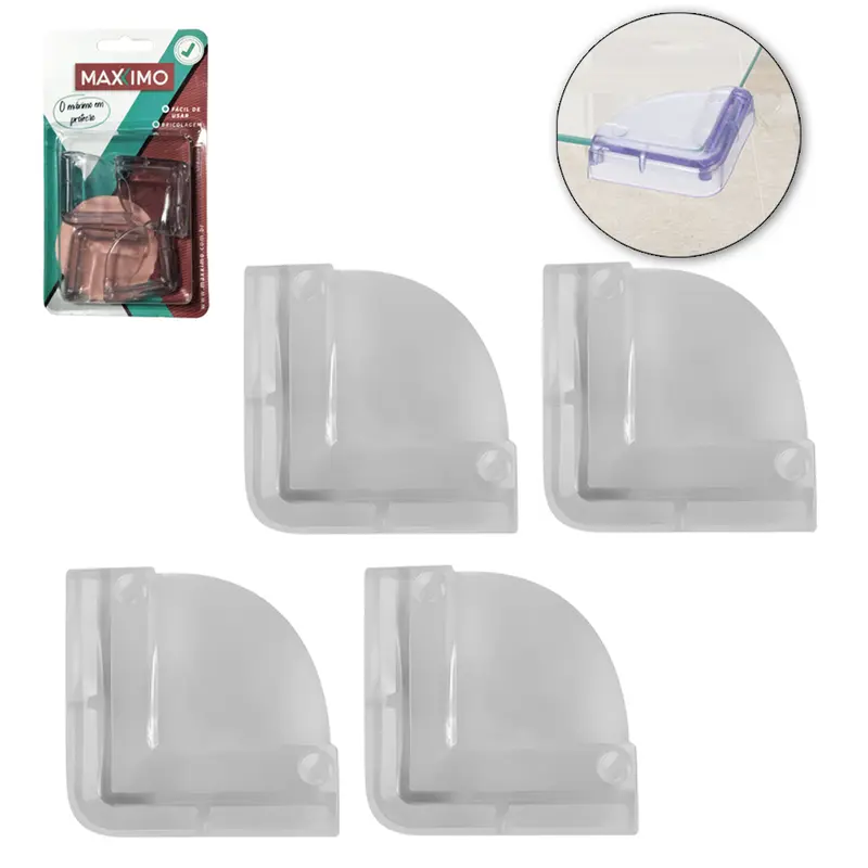 PROTETOR DE PVC PARA QUINA DE MESA CANTO BAIXO COM 4 PECAS 6X4,5CM NA CARTELA