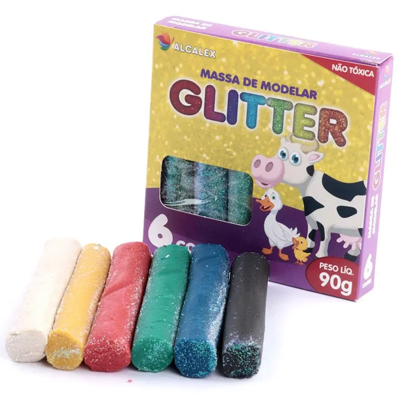 MASSINHA DE MODELAR COM GLITTER 6 CORES 90G