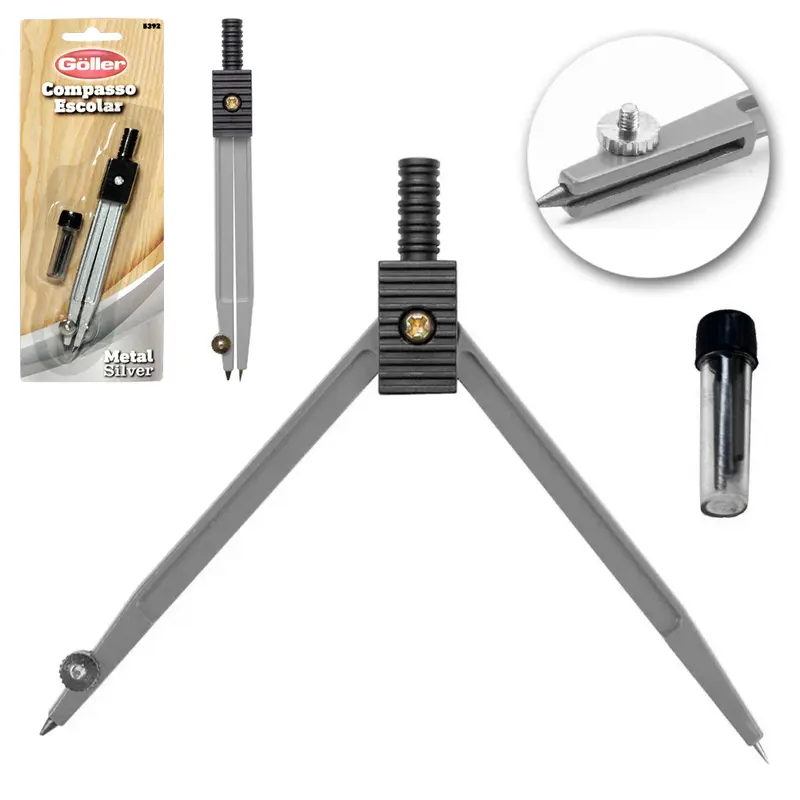COMPASSO ESCOLAR DE METAL SILVER COM REFIL