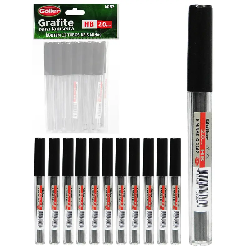 GRAFITE PARA LAPISEIRA HB 2.0MM COM 12 TUBOS NA SOLAPA