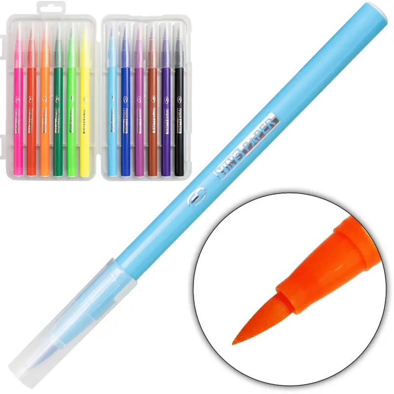 CANETA HIDROGRAFICA PINCEL BRUSH LINER YINS PAPER COM 12 PECAS