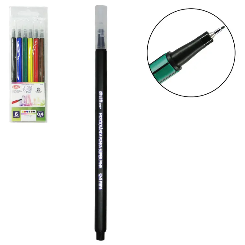 CANETA HIDROGRAFICA COLORS 0.4MM SUPER FINA COM 6 PECAS NA SOLAPA