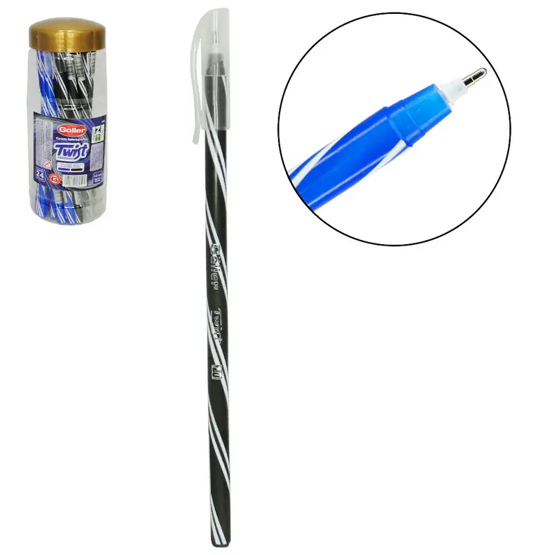 CANETA ESFEROGRAFICA TWIST AZUL / PRETA 1.0MM ESCRITA MEDIA COM 24 PECAS