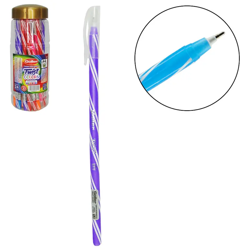CANETA ESFEROGRAFICA TWIST COLORS 1.0MM ESCRITA MEDIA COM 24 PECAS