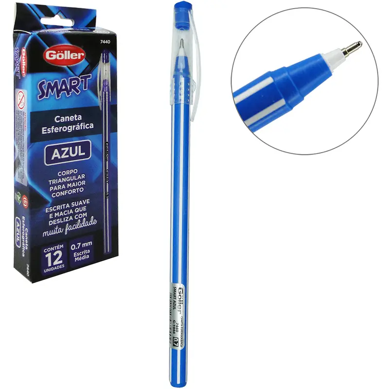 CANETA ESFEROGRAFICA AZUL SMART 0.7MM ESCRITA MEDIA COM 12 PECAS