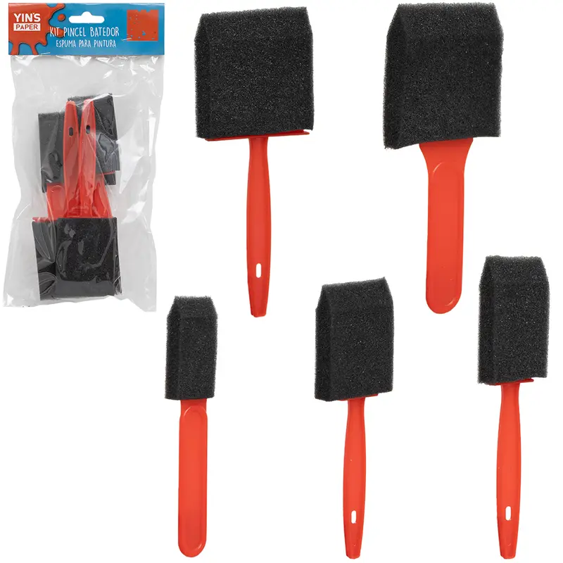 PINCEL BATEDOR DE ESPUMA PARA PINTURA CABO PLASTICO YINS PAPER COM 5 PECAS 7/6/5/4/2,5CM