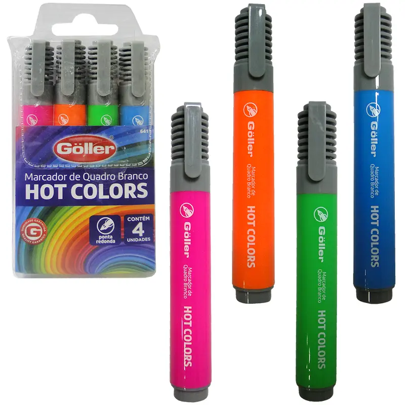 MARCADOR HOT COLORS PARA QUADRO BRANCO COM 4 PECAS