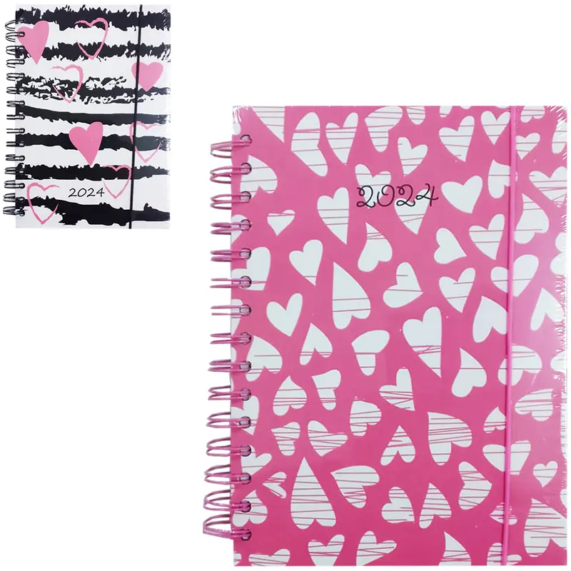 AGENDA 2024 CAPA DURA ESPIRAL A6 CORACOES 168 FOLHAS 15,2X11CM