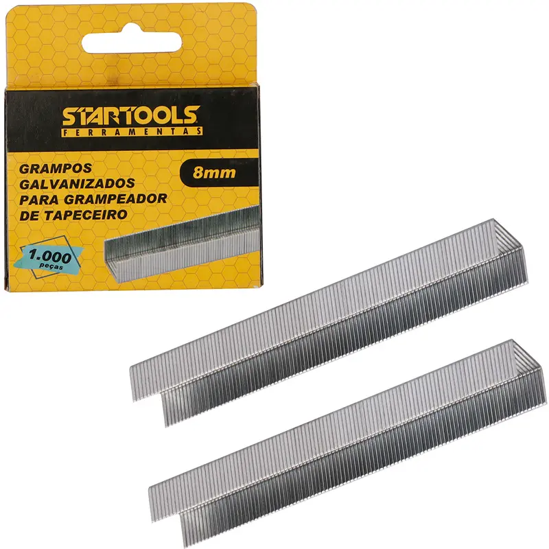 GRAMPOS GALVANIZADOS PARA GRAMPEADOR DE TAPECEIRO COM 1000 PECAS 8MM