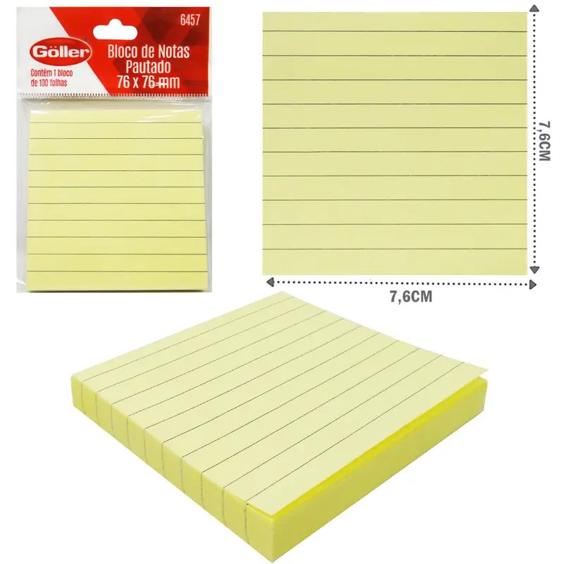 BLOCO DE ANOTACAO STICKER QUADRADO PAUTADO COM 100 FOLHAS 7,6CM