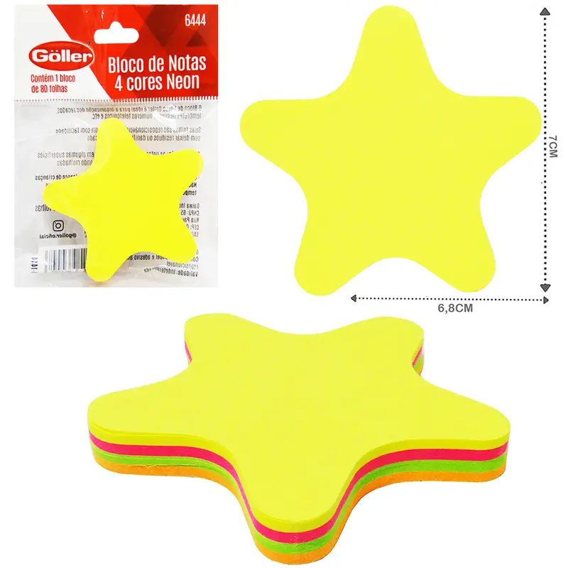 BLOCO DE ANOTACAO STICKER ADESIVO ESTRELA COM 80 FOLHAS COLORS 7X6,8CM