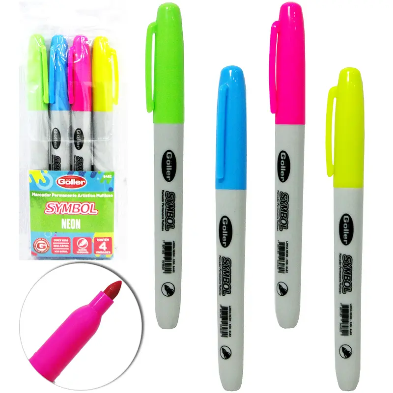MARCADOR PERMANENTE SYMBOL NEON COM 4 PECAS