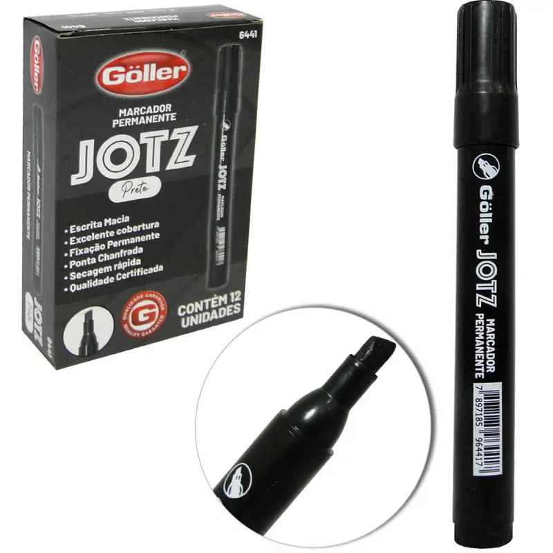 MARCADOR PERMANENTE JOTZ PRETO COM 12 PECAS