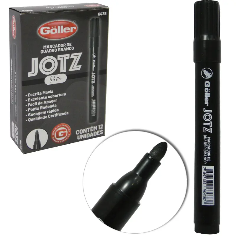 MARCADOR PRETO JOTZ PARA QUADRO BRANCO COM 12 PECAS NA CAIXA