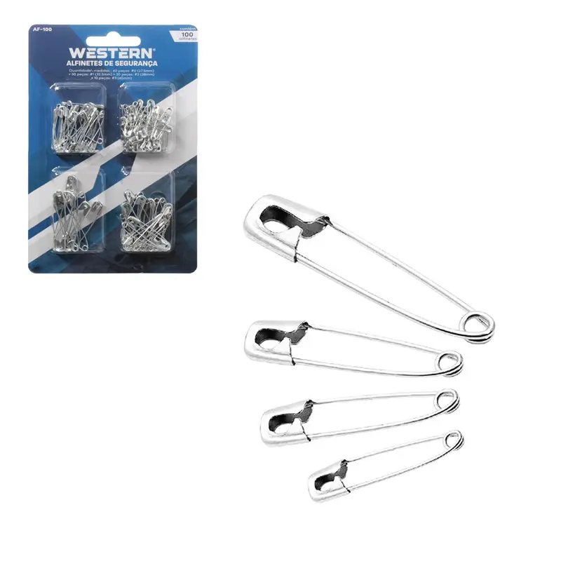 ALFINETE DE SEGURANCA DE METAL COM 100 PECAS
