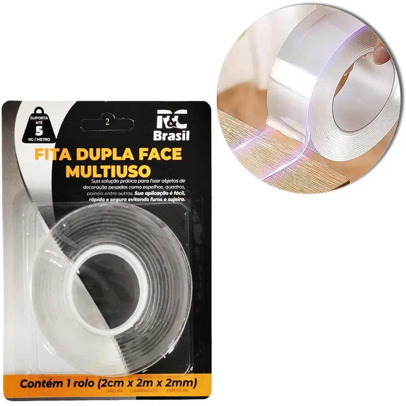FITA ADESIVA DUPLA FACE DE GEL TRANSPARENTE 2CMX2MX2MM