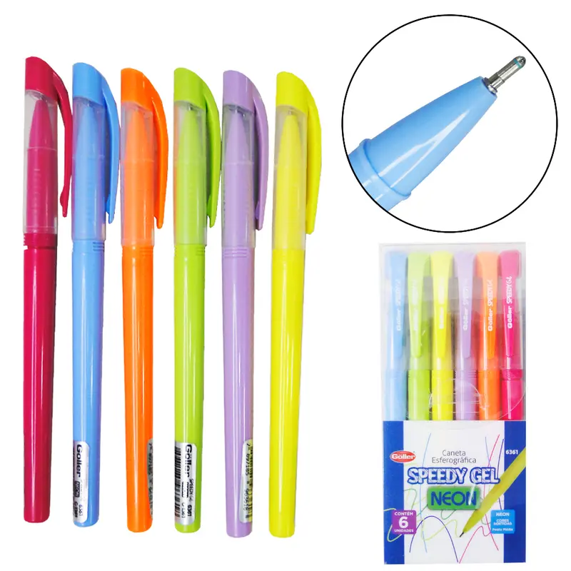 CANETA ESFEROGRAFICA SPEEDY GEL NEON COLORS 1.0MM PONTA MEDIA COM 6 PECAS