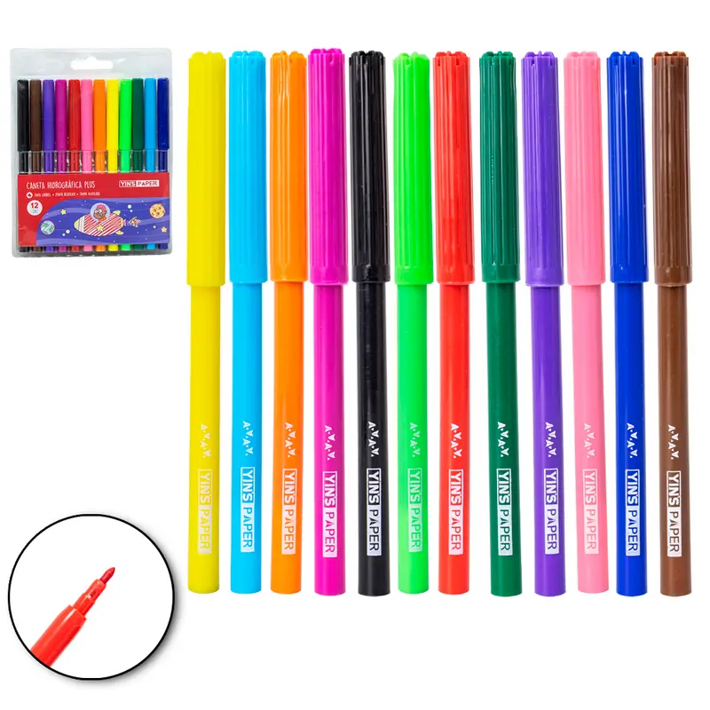 CANETA HIDROGRAFICA/HIDROCOR PLUS YINS PAPER COM 12 PECAS