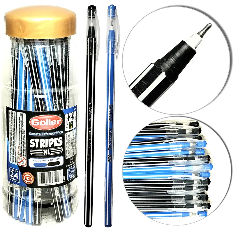 CANETA ESFEROGRAFICA STRIPES XL AZUL E PRETA 0.7MM ESCRITA MEDIA COM 24 PECAS