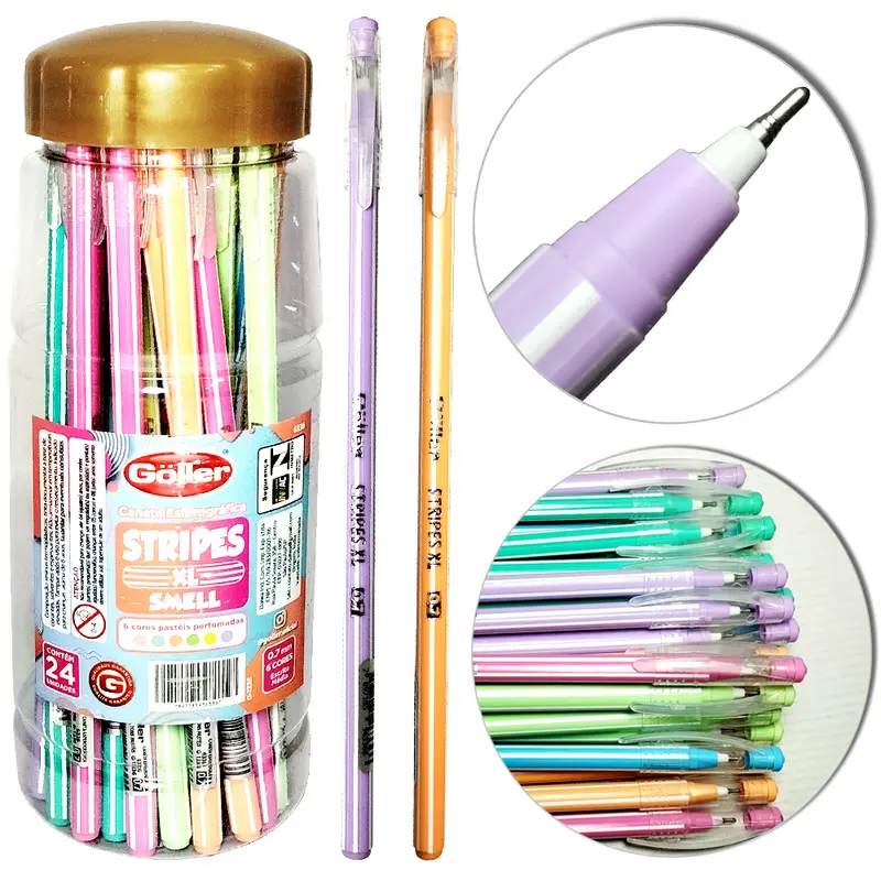 CANETA ESFEROGRAFICA STRIPES XL SMELL PASTEIS PERFUMADA 0.7MM ESCRITA MEDIA COM 24 PECAS