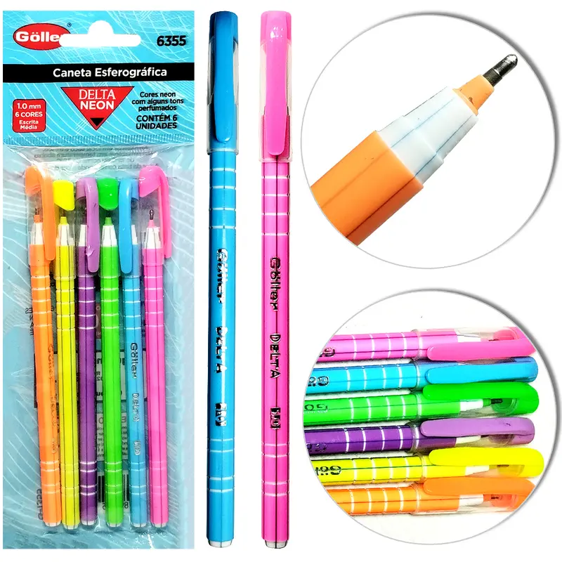 CANETA ESFEROGRAFICA DELTA NEON PERFUMADA 1.0MM ESCRITA MEDIA COM 6 PECAS