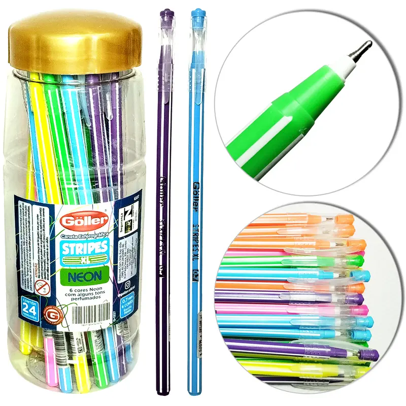 CANETA ESFEROGRAFICA STRIPES XL NEON PERFUMADA 0.7MM ESCRITA MEDIA COM 24 PECAS