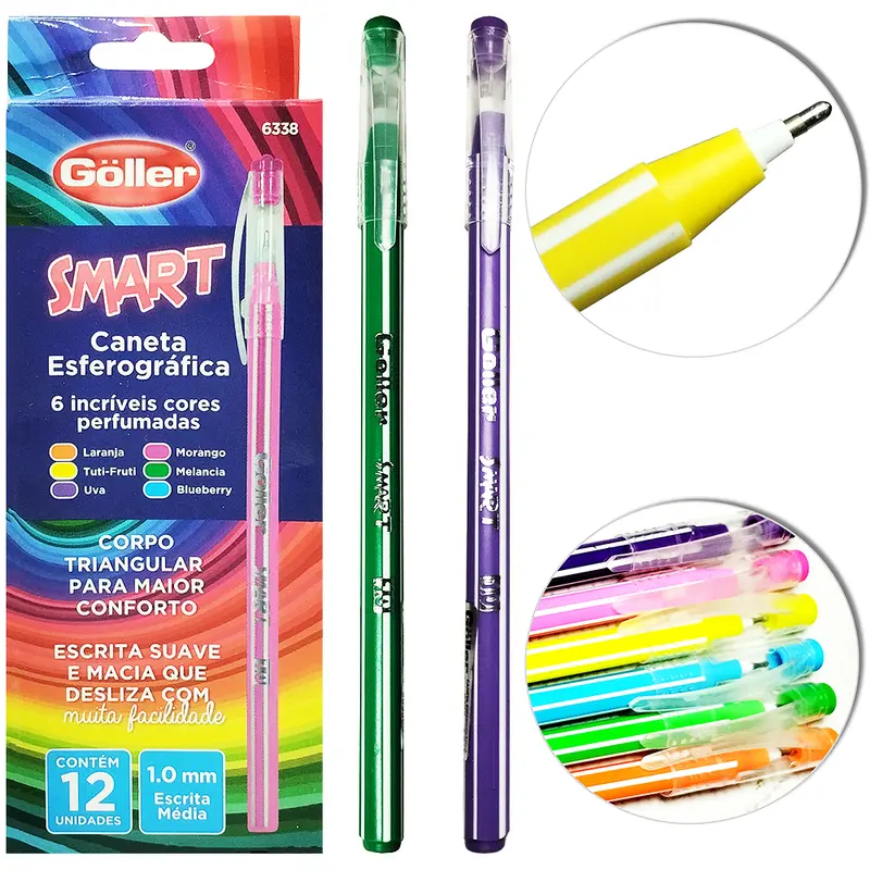 CANETA ESFEROGRAFICA TRIANGULAR SMART PERFUMADA 1.0MM ESCRITA MEDIA COM 12 PECAS