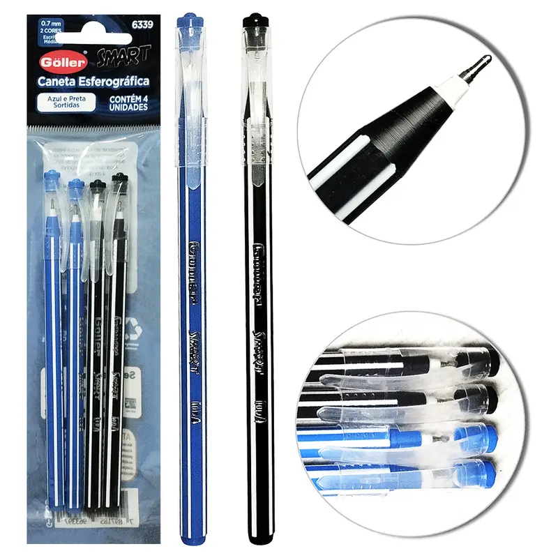 CANETA ESFEROGRAFICA SMART AZUL E PRETA 0.7MM ESCRITA MEDIA COM 4 PECAS
