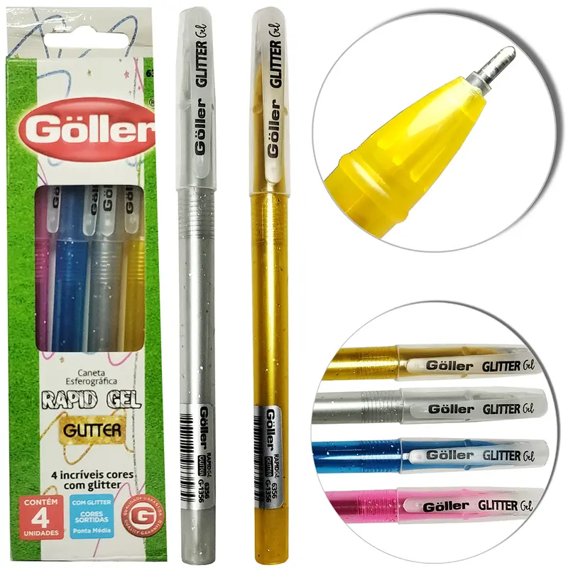 CANETA ESFEROGRAFICA RAPID GEL GLITTER COLORS 1.0MM PONTA MEDIA COM 4 PECAS