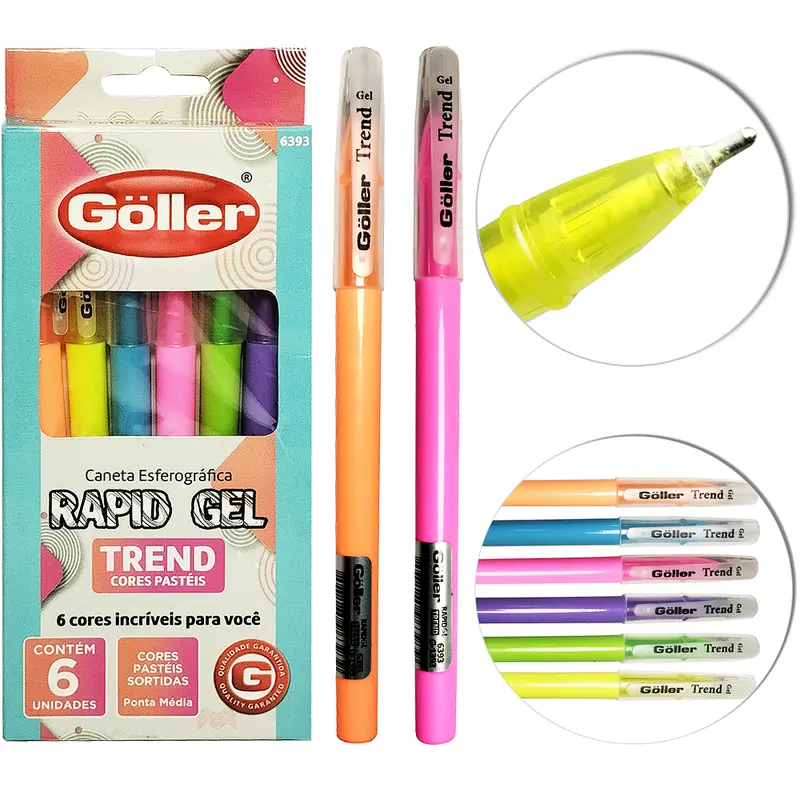 CANETA ESFEROGRAFICA RAPID GEL TREND PASTEIS 1.0MM PONTA MEDIA COM 6 PECAS