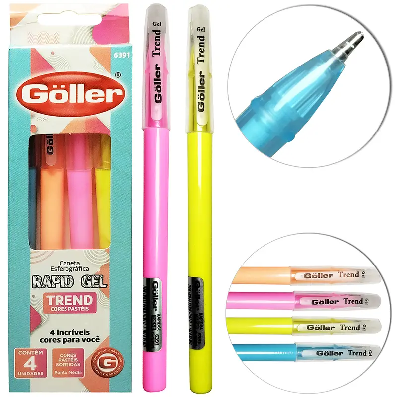 CANETA ESFEROGRAFICA RAPID GEL TREND PASTEIS 1.0MM PONTA MEDIA COM 4 PECAS