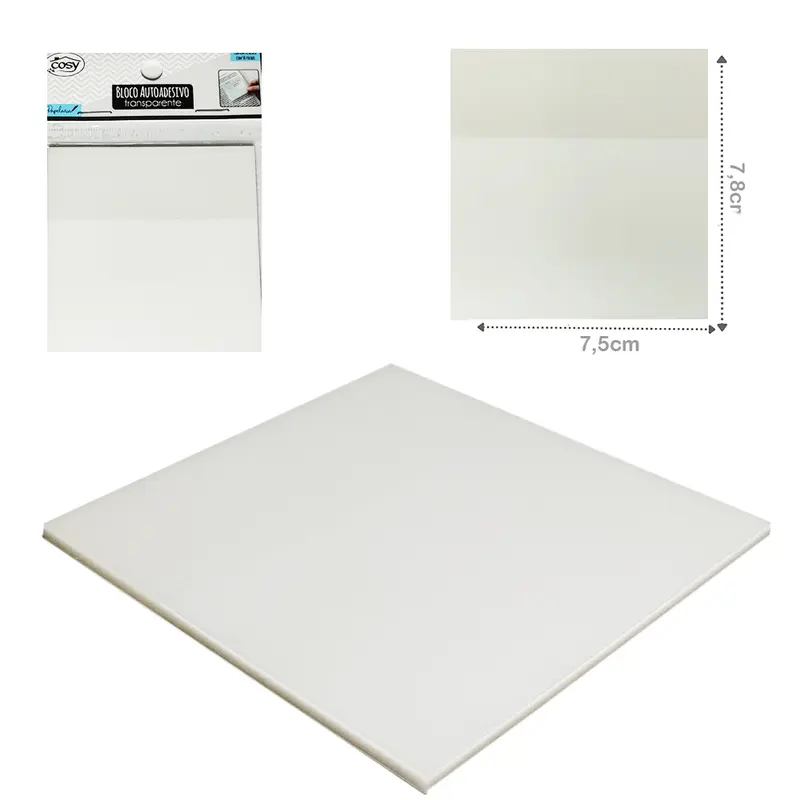 BLOCO DE ANOTACAO STICKER DE PLASTICO PET ADESIVO COM 50 FOLHAS 7,8X7,5CM